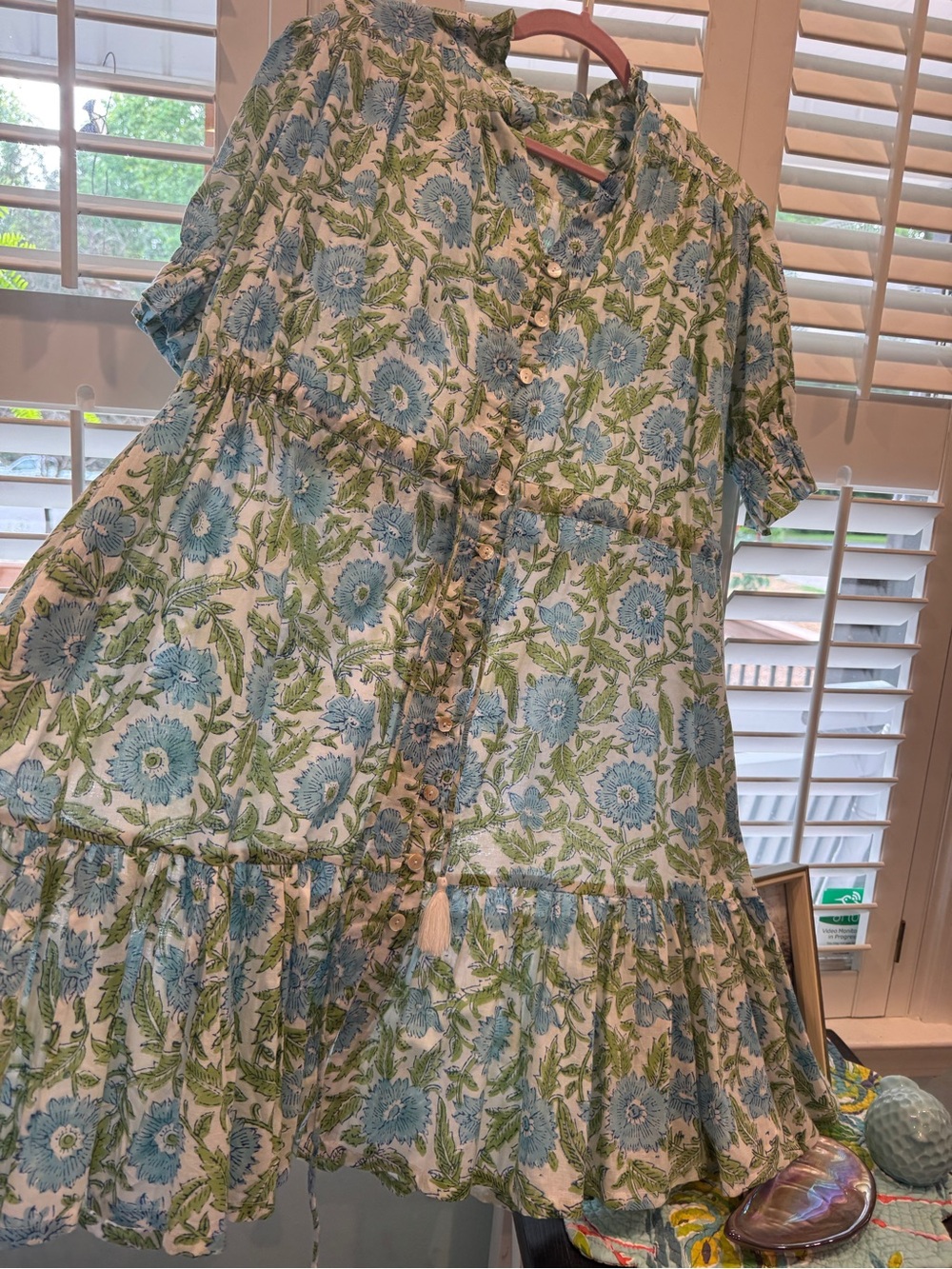 India print block M dress with ruffles on sleeves & neck - Picture 3 of 12